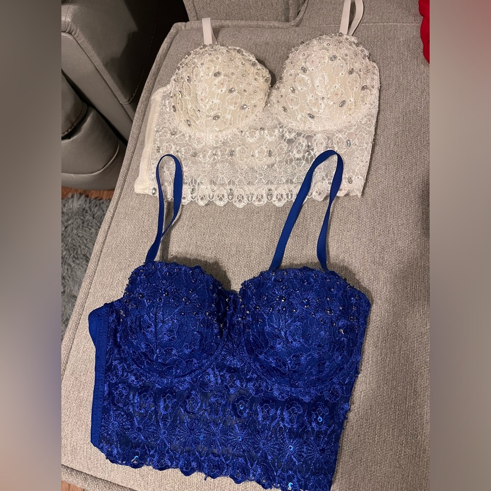 White & Blue Sparkly Gem Tops